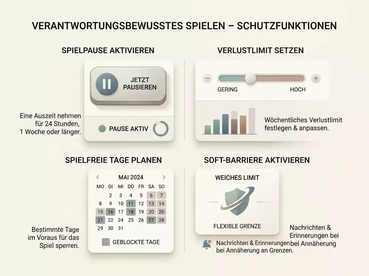 Ruhige Visualisierung von Limits, Pausen und Selbstschutz bei Online-Glücksspiel