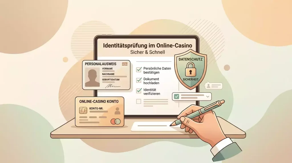 Geordnetes Identitätskonto mit Ausweis-Symbol, Datenschutzschild und sachlicher Prüfliste